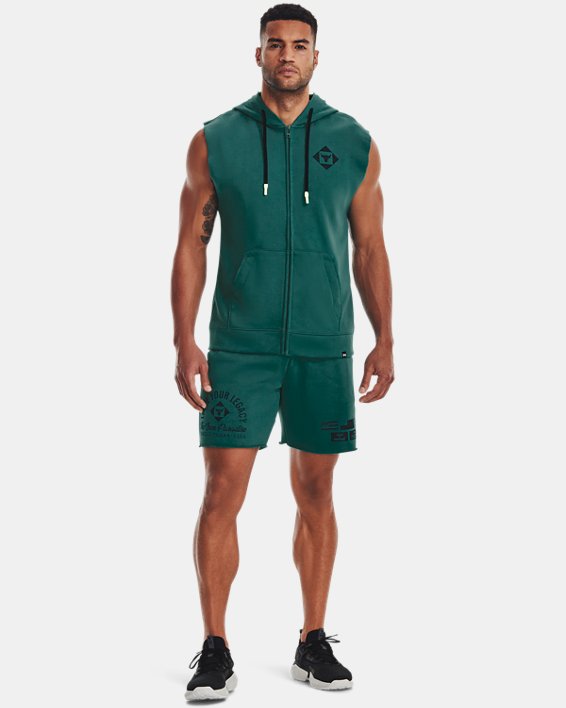 Men's Project Rock Heavyweight Terry Sleeveless Full-Zip Hoodie, Green, pdpMainDesktop image number 2